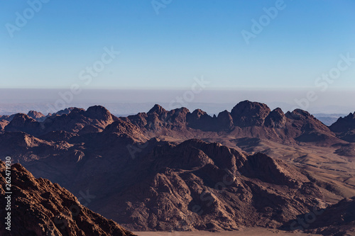 Egypt. Mount Sinai in the morning at sunrise.  Mount Horeb  Gabal Musa  Moses Mount . Pilgrimage place and famous touristic destination.