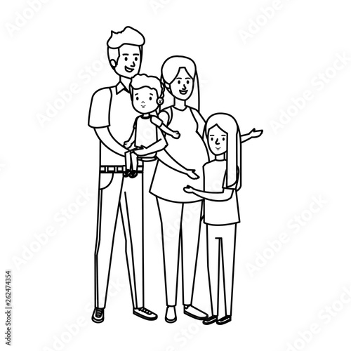 parents couple with son and daughter characters