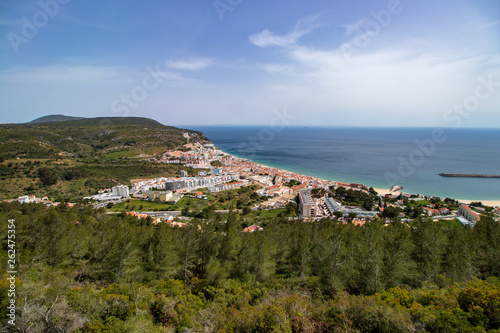 Sesimbra village at low view of the castle