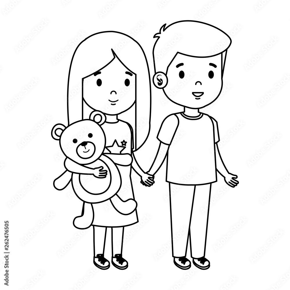 little kids couple with bear teddy characters little kids couple with bear teddy characters