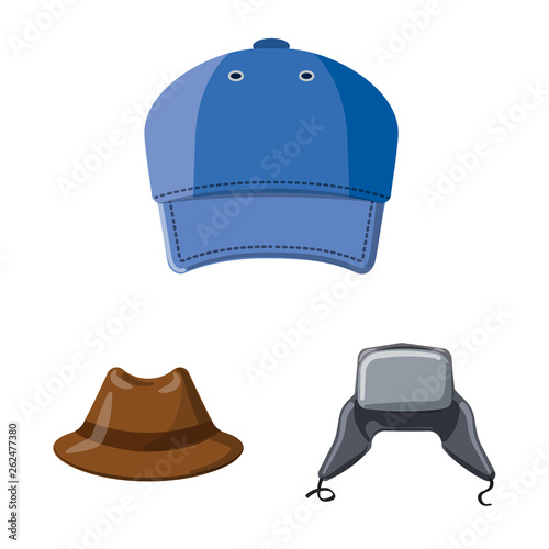 Isolated object of headgear and cap symbol. Set of headgear and accessory stock symbol for web.