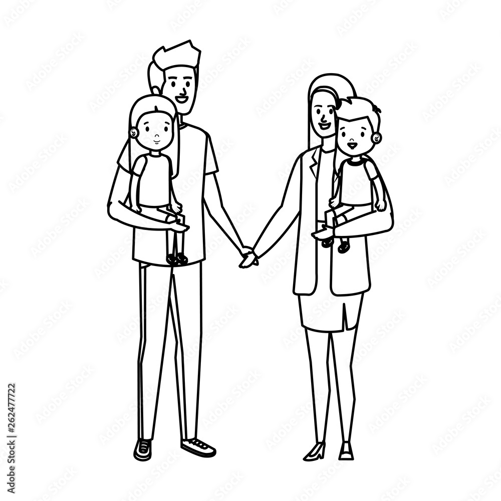 parents couple with son and daughter characters parents couple with son and daughter characters