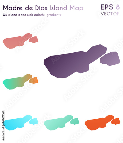 Map of Madre de Dios Island with beautiful gradients. Astonishing set of Madre de Dios Island maps. Positive vector illustration.