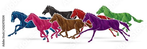 Seven Horses running cartoon graphic vector