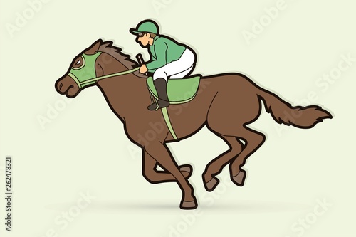 Jockey riding horse cartoon sport graphic vector © sila5775