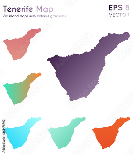 Map of Tenerife with beautiful gradients. Awesome set of Tenerife maps. Cute vector illustration.
