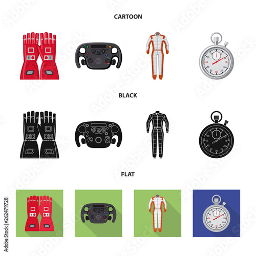 Vector illustration of car and rally sign. Set of car and race stock symbol for web.