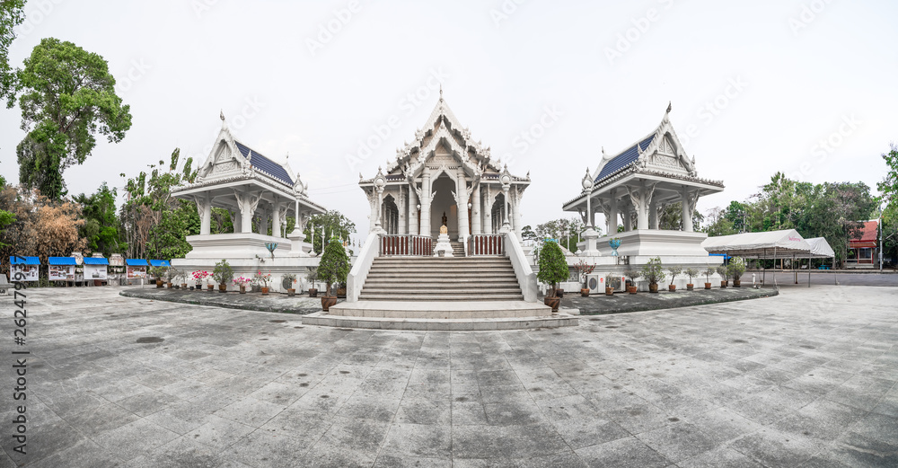 Panorama Wat Kaew Korawaram or The white temple in Krabi
