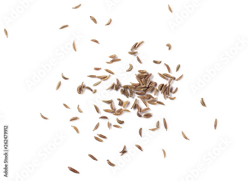 Cumin, caraway seeds isolated on white background, top view