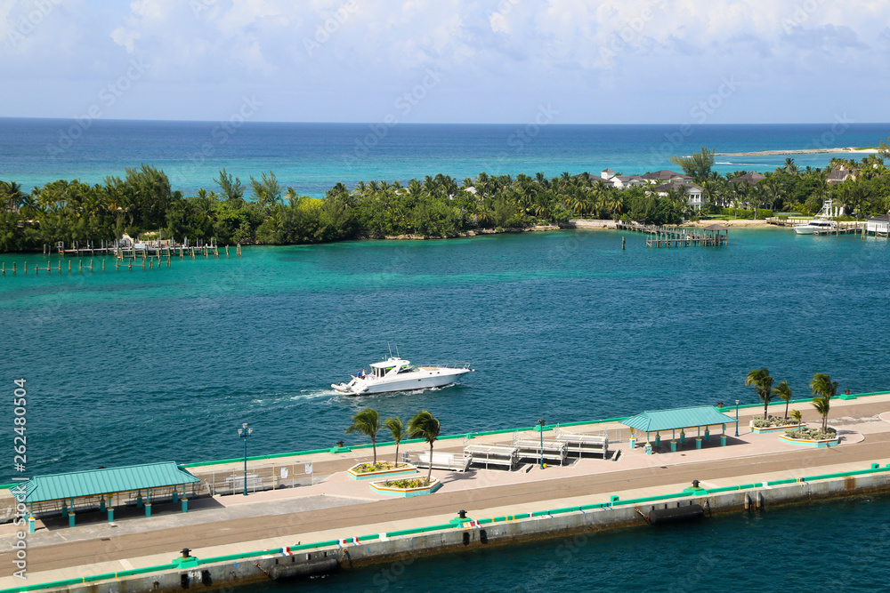 Luxury motor yacht on a beautiful sunny day - Nassau, Bahamas, 15 August 2018