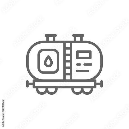 Oil tank, petroleum wagon with fuel, railroad transportation line icon.