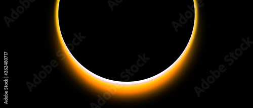 Amazing scientific background - total solar eclipse in dark red glowing sky, mysterious natural phenomenon when Moon passes between planet Earth and Sun. 3D illustration.