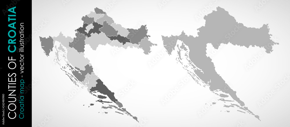 Vector map of Croatia and counties GRAY 