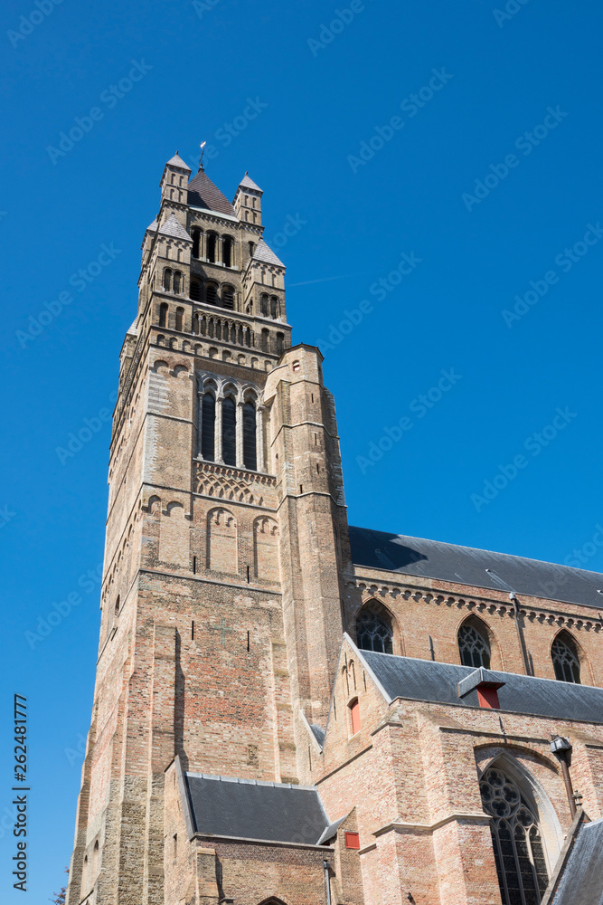 tower of cathedral  Sint Salvators in historical town Bruges, Brugge, Belgium