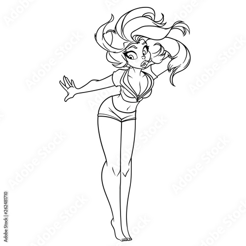 Awesome outline of a cartoon woman in pin up style posing