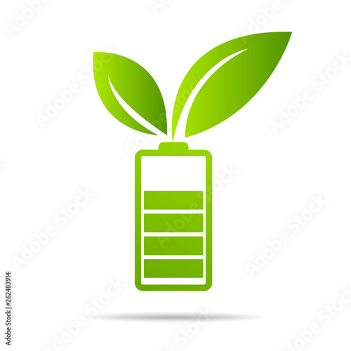 Green leaves  sprouting on battery. Energy based on ecology sveing concept