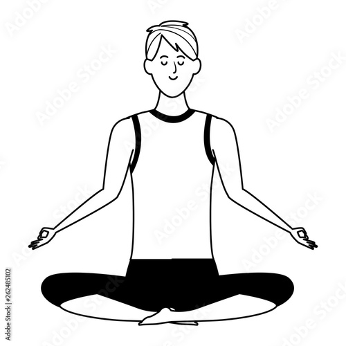 man yoga pose black and white