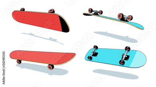 Skateboard Heelflip sequence of angles. Color vector 3d illustration.