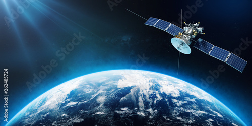 Fototapeta Naklejka Na Ścianę i Meble -  Space satellite orbiting the Earth. 3d rendering