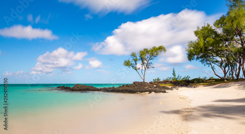 The sand beach of   le aux Cerfs  a small island close off the east coast of Mauritius.