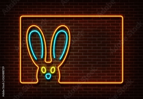 Canvas Print Neon color happy easter sign vector isolated on brick wall