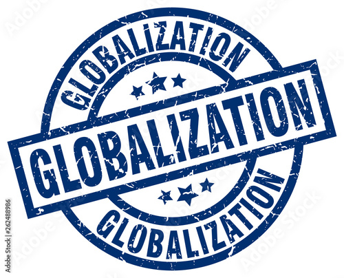 globalization blue round grunge stamp