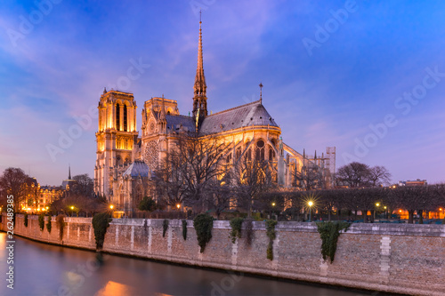 Cathedral of Notre Dame de Paris at night, France