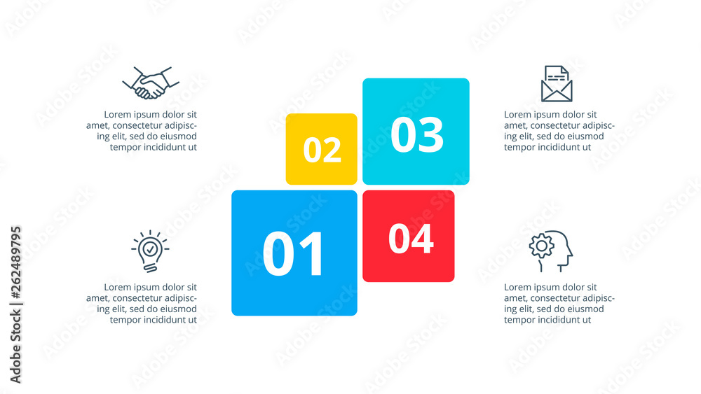 Vector flat elements for infographic. Presentation slide with 4 options or steps.