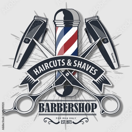 Barbershop vintage label, badge, or emblem. Vector illustration