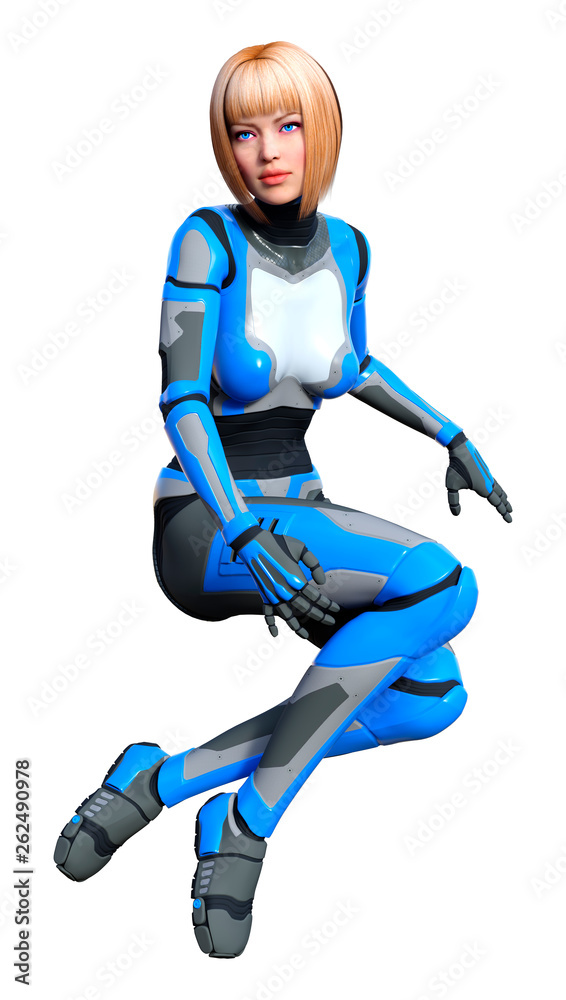 3D Rendering Female Robot on White 3D Rendering Female Robot on White