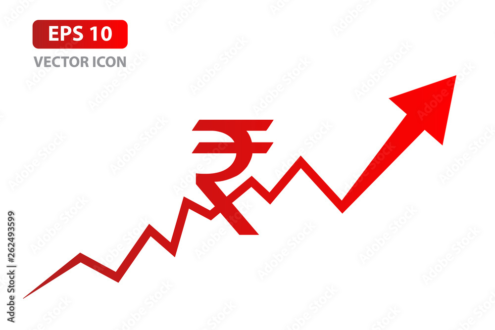 Business graph with Rupee sign. Indian Rupee growth concept. Vector illustration