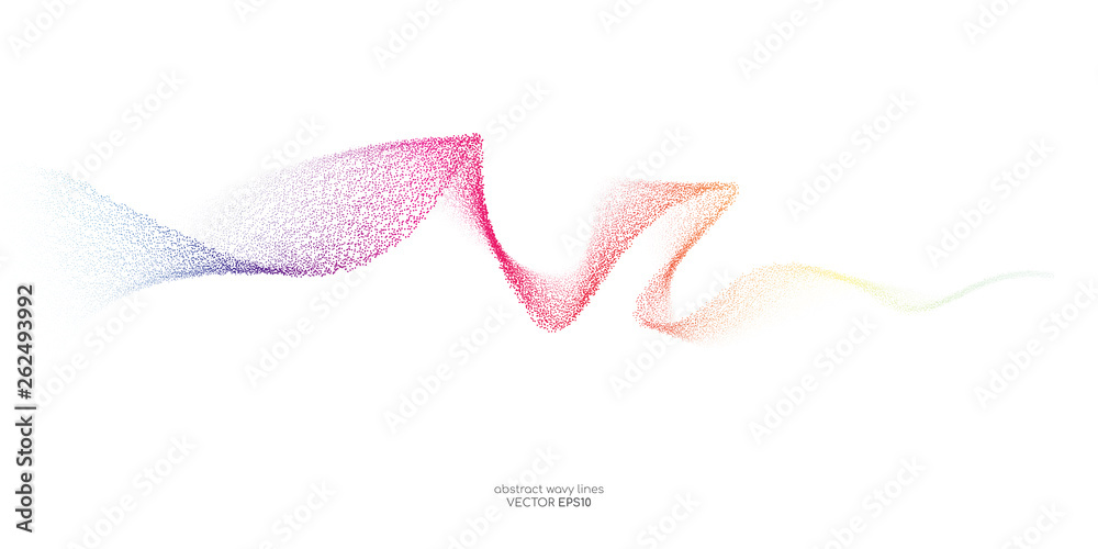 Abstract vector colorful dot particles wavy line flowing isolated on white background for design elements in concept technology, music, science, A.I. - obrazy, fototapety, plakaty 