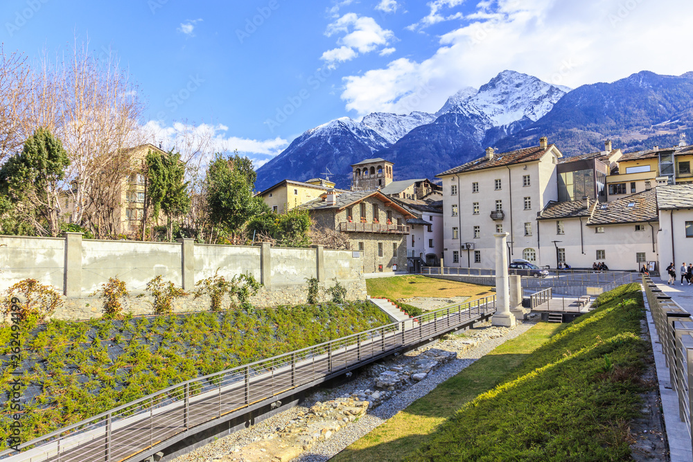 Roman remains in Aosta old town, Italy
