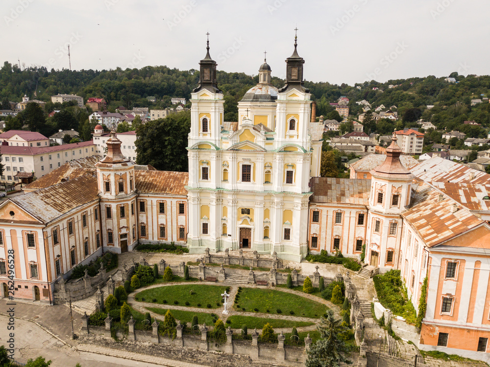 Aerial view from drone to Jesuits Monastery and Seminary, Kremenets, Ukraine