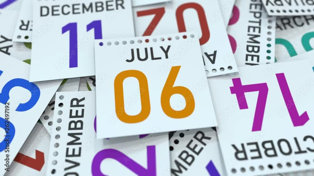 Calendar page shows July 6 date. 3D animation Calendar page shows July 6 date. 3D animation