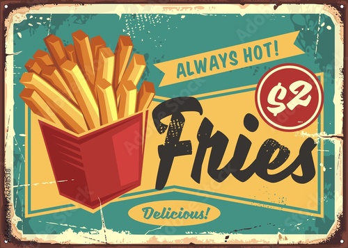 Photo French fries in red box vintage fast food sign