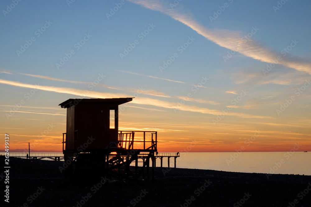 Lifeguard tower silhouette