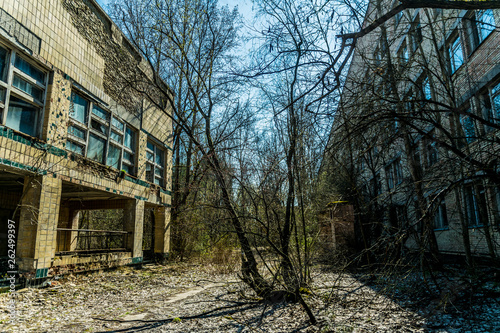 Old abandoned hospital in the city of Pripyat  Ukraine. Consequences of a nuclear explosion at the Chernobyl nuclear power plant