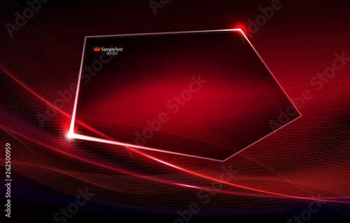 Abstract red background like matter with thin stripes and polygonal shiny frame.