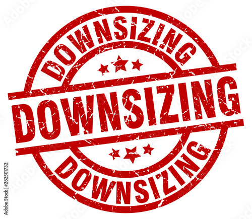 downsizing round red grunge stamp