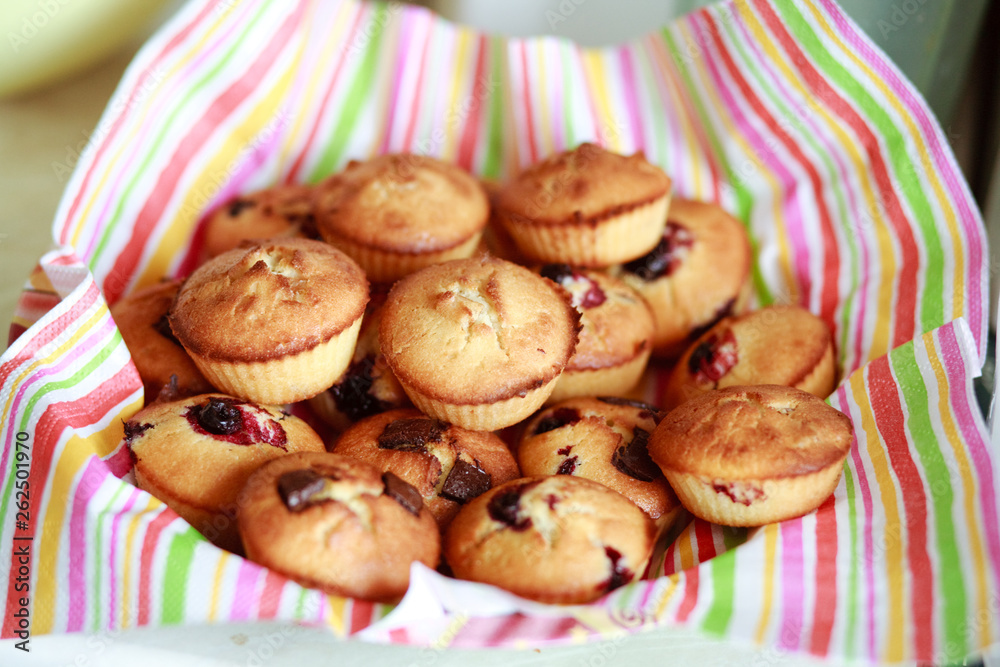 Muffins on the table. Candy bar