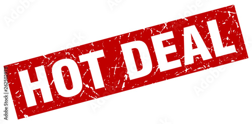 square grunge red hot deal stamp