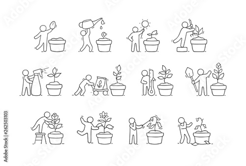  sketch little people growing plant