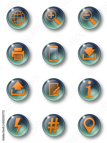 Buttons for websites, apps and software, design: glass green basic elements 02
