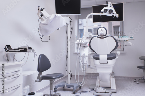 medicine, stomatology, dental clinic office, medical equipment and instruments for dentistry - white dental  photo