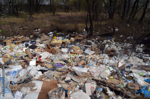 Spring landscape.Ecology of Ukraine. Nature near Ukrainian capital. Environmental contamination. Illegal junk dump. Near Kiev,Ukraine