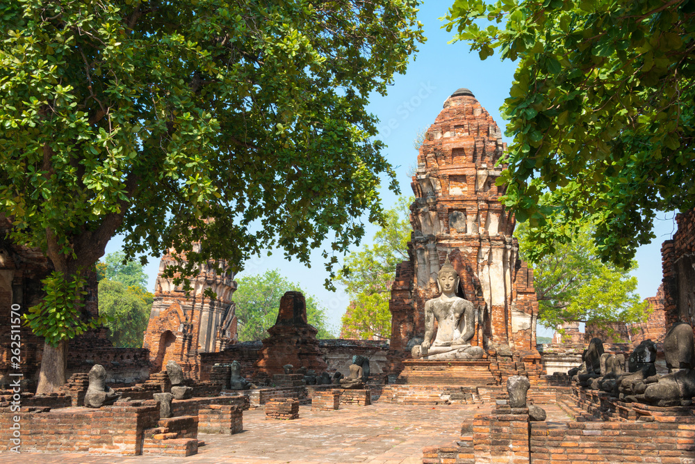 Ayutthaya, Thailand - Apr 10 2018: WAT MAHATHAT in Ayutthaya, Thailand. It is part of the World Heritage Site - Historic City of Ayutthaya.