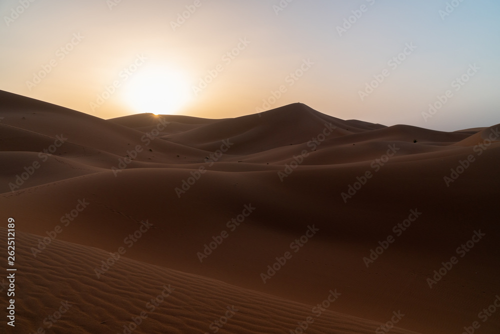 Fototapeta Sunrise on sand dunes, Sahara Sand dunes africa morocco