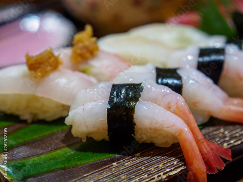 Ebi and Kinmedai Nigiri sushi, Bangkok, Thailand photo