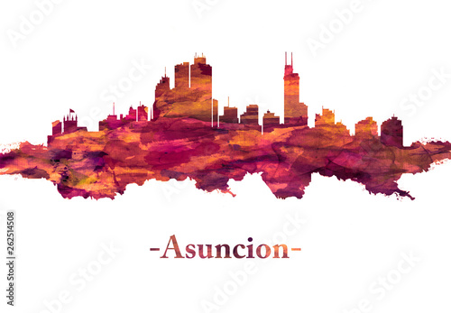 Asunción Paraguay skyline in Red